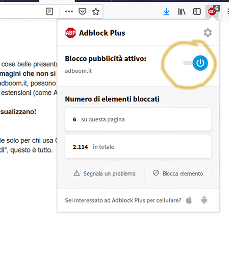 disattivare adblock plus